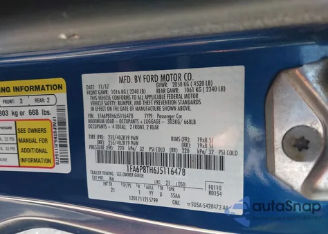 2018 Ford Mustang from USA, damaged, VIN 1FA6P8TH6J5116478